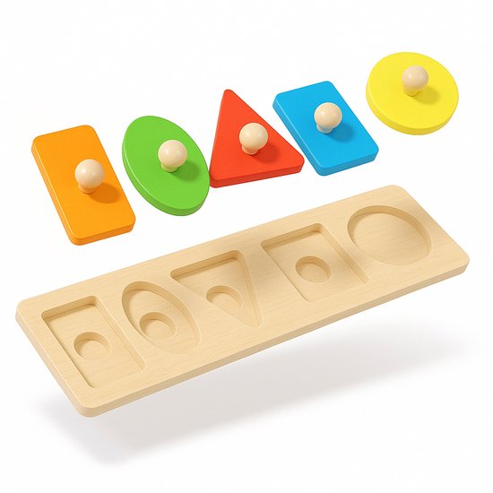 BOTC Houten Vormenpuzzel - Leer Vormen & Kleuren - Educatief Speelgoed - Montessori - Vanaf 12 Maanden van Merkloos