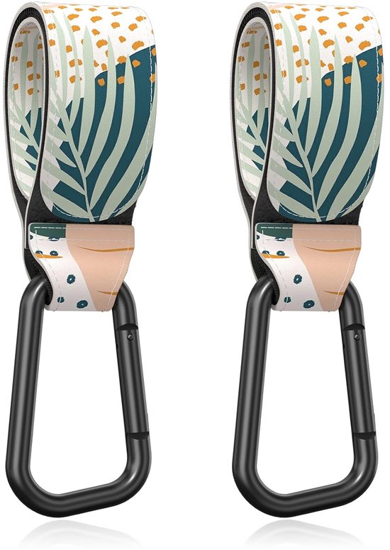 BOTC Kinderwagen tassenhaakjes - Leer - Haakjes voor tassen - Set van 2 - Leather - Extra stevig - Buggy haakjes - Abstract blad van Merkloos
