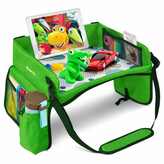 BOTC Reistafel voor Kinderen met Tekentafel & Tablethouder - Opvouwbaar - 33x40cm - Auto Organizer - Groente