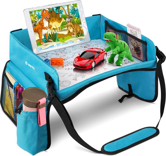 BOTC Reistafel voor Kinderen met Tekentafel & Tablethouder - Opvouwbaar - Auto Organizer - Blauw van Merkloos
