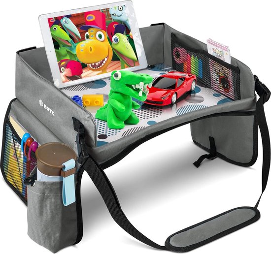 BOTC Reistafel voor Kinderen met Tekentafel & Tablethouder - Opvouwbaar - Auto Organizer - Grijs van BOTC