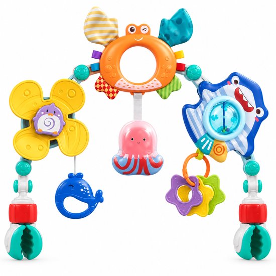 BOTC Speelboog Baby - Wagenspanner met Hangend Speelgoed - Voor Kinderwagen, Autostoeltje, Wieg & Ledikant - Baby Speelgoed - Kleurrijk - Zeedieren