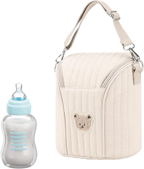 Bottle Cooler - Bottle Warmer Bag | Cute Insulated Carrier | Bear Pattern, Portable Breast Milk Storage Bag, Travel Food Transport, For Stroller Daycare Outdoor (Formats: 7.09x3.94x7.87in