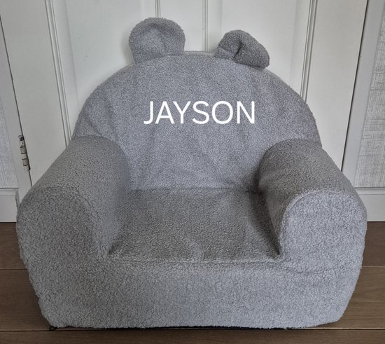 bouclé kinderfauteuil grijs/zachte kinderstoel/geborduurde naam/gepersonaliseerd
