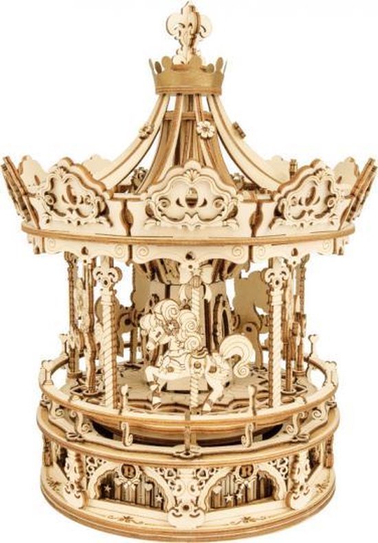 bouwpakket 3D Romantic Carousel 17 x 23,5 cm hout bruin van Robotime