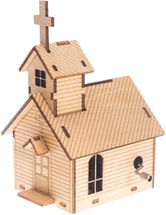 Bouwpakket Muziekdoosje Speeldoosje Kerk Kerkje- hout van Wooden City