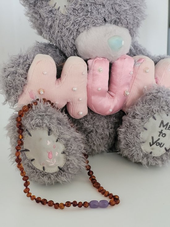 Bracelets by Nature-Barnsteen kinderketting-Barnsteen-Kinder-Ketting-Originele Baltische Barnsteen-34cm-Cognac-Paars-Lila-Draaisluiting-Kraamcadeau-Baby cadeau-Kindercadeau-Collier-Handgemaakt-Barokkraaltjes van BRA