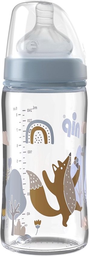 Brede hals baby drinkfles met anti-koliek en Actiflex systeem - BPA-vrij, glas, 240 ml
