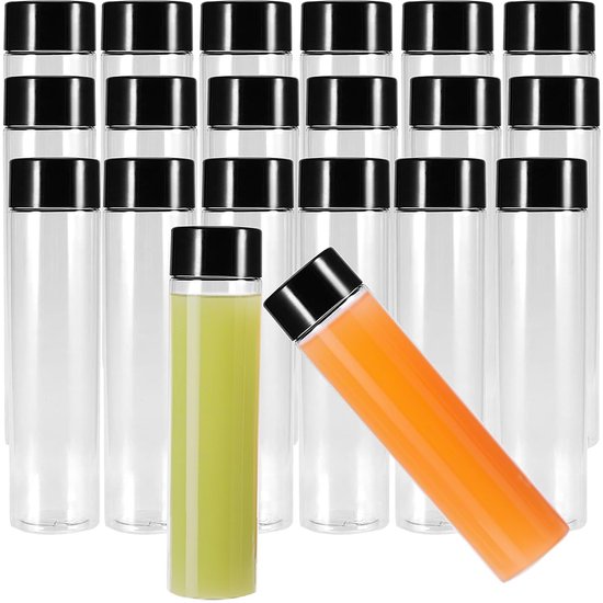 BRENZOOS- Sapflessen 350ml - Herbruikbare Plastic Flessen - 20 Stuks - Met Deksel - Ideaal voor Smoothies - Voor Thuis en Onderweg - Drankflessen