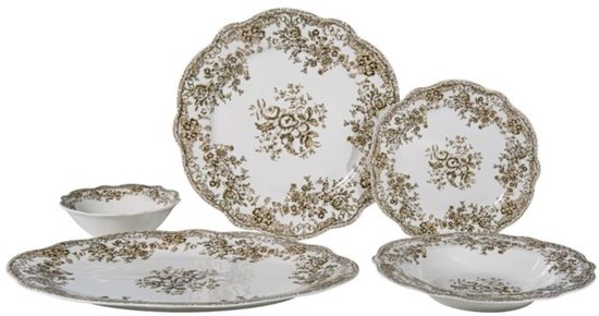 Bricard Fleury - Vintage Serviesset - 25-delig - 6-Persoons - Bruin/Wit - Dinner Set - Porselein
