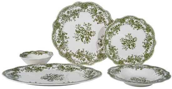 Bricard Fleury - Vintage Serviesset - 25-delig - 6-Persoons - Groen/Wit - Dinner Set - Porselein