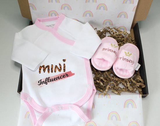 brievenbus cadeau 'Mini influencer' - cadeau baby - kraam cadeau - romper - prinses van Miko