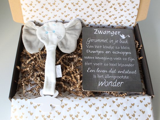 Brievenbus cadeau Olifant - cadeau zwangerschap - cadeau baby - knuffeldoek - kraamcadeau van Cadeauwandeling