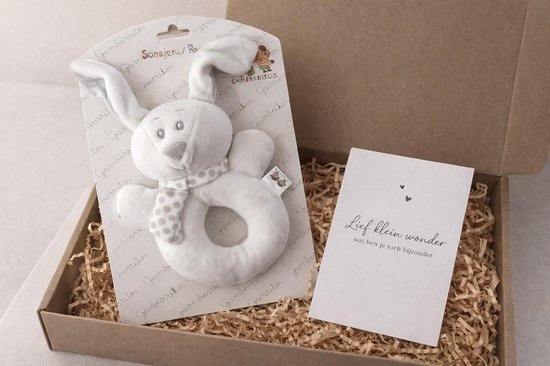 brievenbus cadeau set baby newborn | rammelaar | konijn | in verwachting | wit van Merkloos