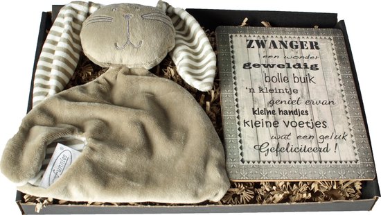 Brievenbuscadeau zwanger, knuffelkonijn grijs, cadeau baby