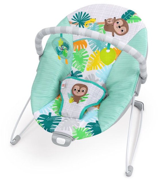 BRIGHT STARTS Wild Wonders Vibrerende Baby-Bouncer - Boog met uitneembare leerspeeltjes, 3-punts tuigje van Merkloos