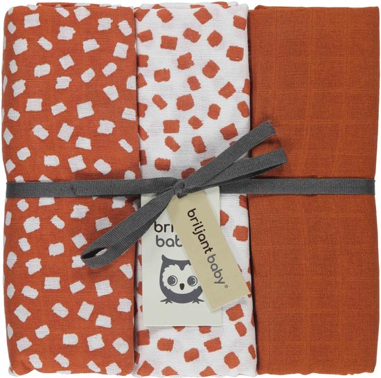 Briljant Baby Hydrofiel Multidoek XL Flocks - Swaddle - Inbakerdoek - 120x120 - 3 stuks - Terra van Briljant
