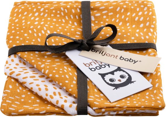 Briljant Baby - Hydrofiele Monddoekjes Minimal Dots (3pack) - Hydrofiele doeken - Ochre van Briljant