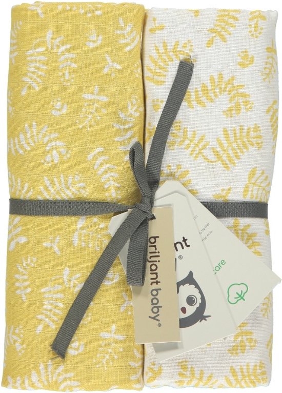 Briljant Baby Inbakerdoek Swaddle Hydrofiel 120 x 120 - Botanic - Geel - 2 Stuks van Briljant