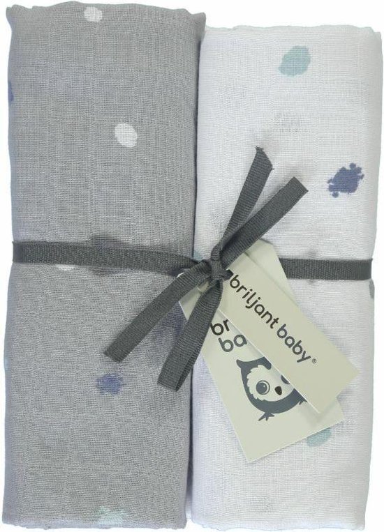 Briljant Baby Inbakerdoek Swaddle Hydrofiel 120 x 120 - Sunny - Grijs - 2 Stuks van Briljant