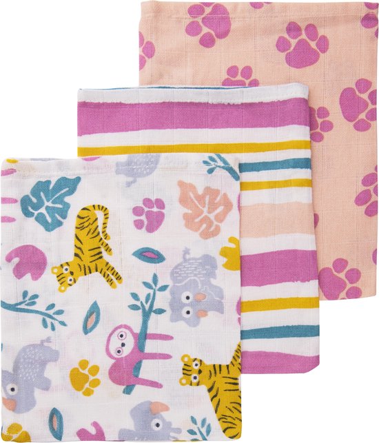 Briljant Baby Jungle Dusk Hydrofiel Washandje - 3 Stuks - Pink van Briljant