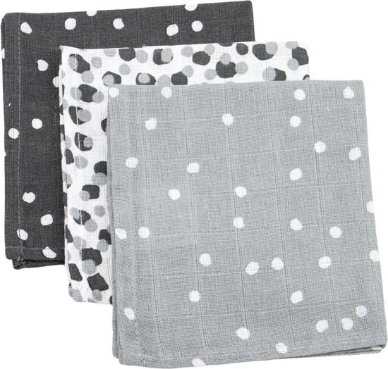 Briljant Baby Monddoekje Hydrofiel 30 x 30 - Spots - Antraciet - 3 Stuks van Briljant