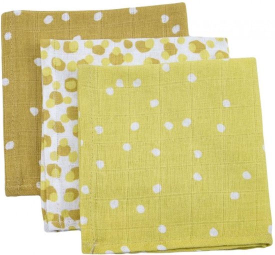 Briljant Baby Monddoekje Hydrofiel 30 x 30 - Spots - Oker - 3 Stuks van Briljant