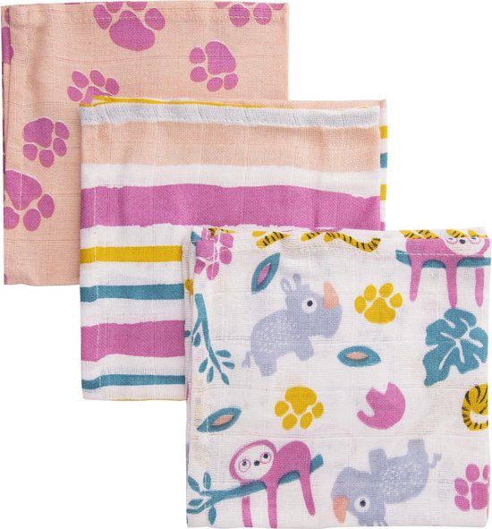 Briljant Baby - Monddoekje Hydrofiel Jungle Dusk - 3 Stuks - Pink van Briljant