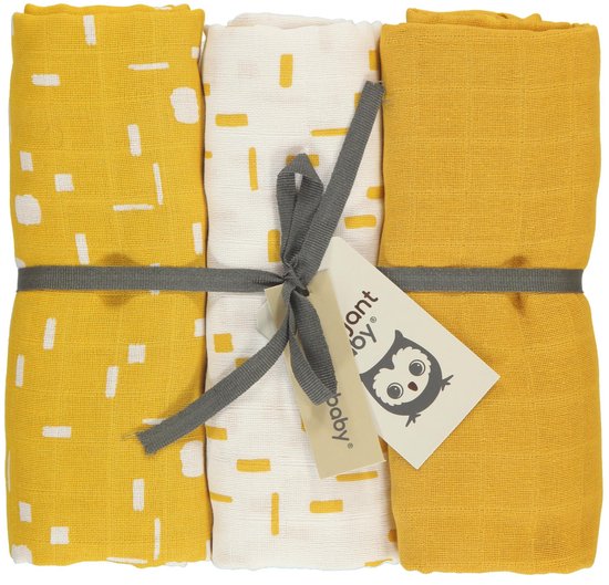 Briljant Baby Multidoek Hydrofiel XL Art - Swaddle - Inbakerdoek - 120 x 120 - Geel - 3 Stuks van Briljant
