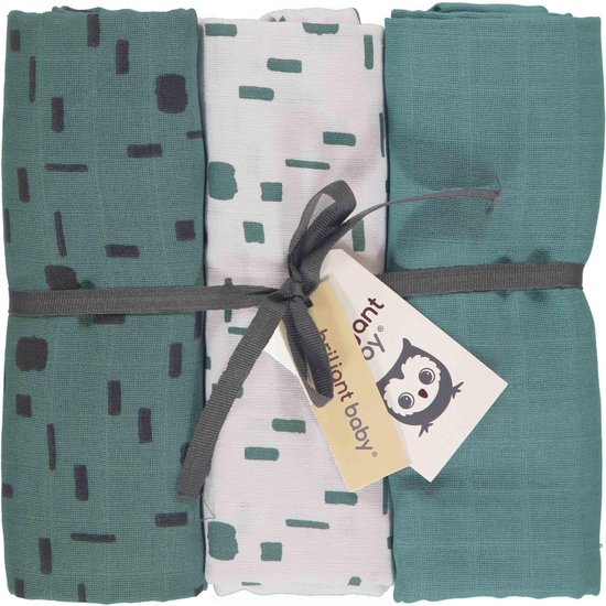 Briljant Baby - Multidoek Hydrofiel XL Art - Swaddle - Inbakerdoek - 120 x 120 - Groen - 3 Stuks van Merkloos