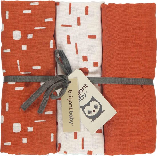 Briljant Baby Multidoek Hydrofiel XL Art - Swaddle - Inbakerdoek - 120 x 120 - Terra - 3 Stuks van Briljant