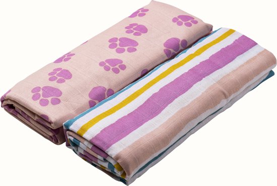Briljant Baby Multidoek Hydrofiel XL Jungle Dusk - Swaddle - Inbakerdoek - 120x120 cm - Roze - 2 Stuks van Briljant