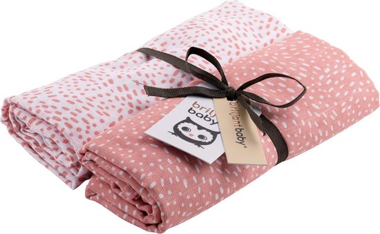 Briljant Baby Multidoek Hydrofiel XL Minimal Dots - Swaddle - Inbakerdoek - 120 x 120 cm - Roze - 2 Stuks