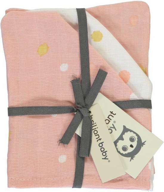 Briljant Baby - Washandje Hydrofiel 17 x 20 - Sunny - Pink - 3 Stuks van Briljant
