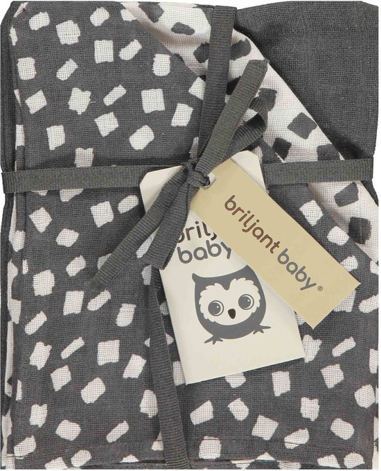 Briljant Baby - Washandjes Hydrofiel 17x20 - Flocks - 3 Stuks - Antraciet van Briljant