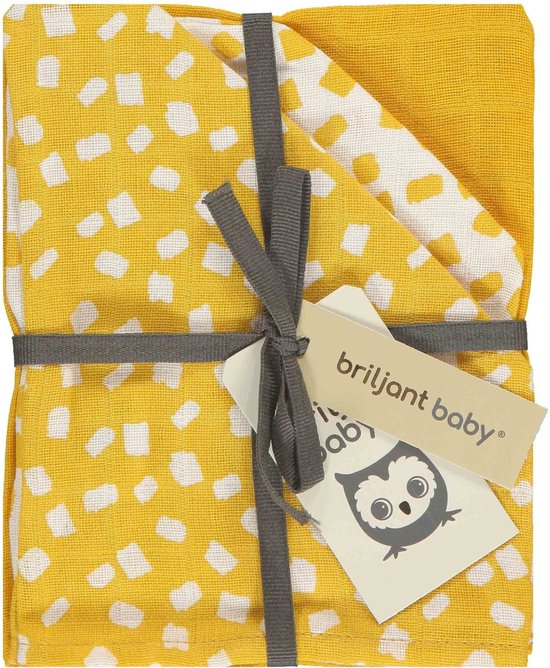 Briljant Baby - Washandjes Hydrofiel 17x20 - Flocks - 3 Stuks - Geel van Briljant