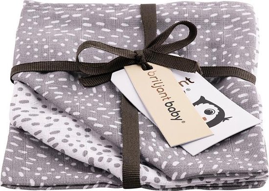 Briljant Baby - Washandjes Hydrofiel Minimal Dots (3pack) - Grijs van Briljant