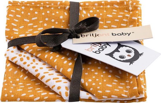 Briljant Baby - Washandjes Hydrofiel Minimal Dots (3pack) - Ochre van Briljant