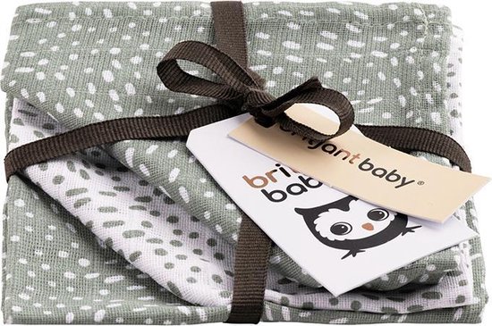 Briljant Baby - Washandjes Hydrofiel Minimal Dots (3pack) - Stone Green van Briljant