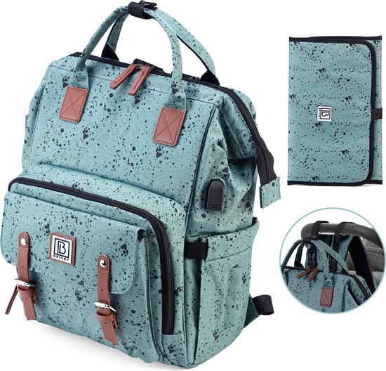 Brisby overzichtelijke luiertas – verzorgingstas – met buggymontage en stay-open frame - gratis verschoonmatje - USB oplaadfunctie - geïsoleerde flessen vakjes - green dots van Brisby