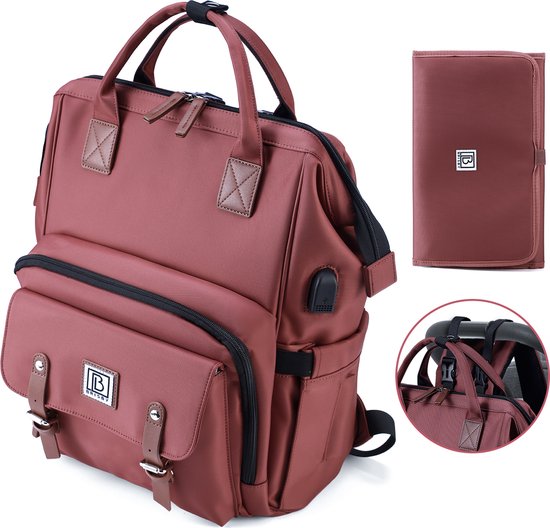 Brisby overzichtelijke luiertas – verzorgingstas – met buggymontage en stay-open frame - gratis verschoonmatje - USB oplaadfunctie - geïsoleerde flessen vakjes - rood van Brisby