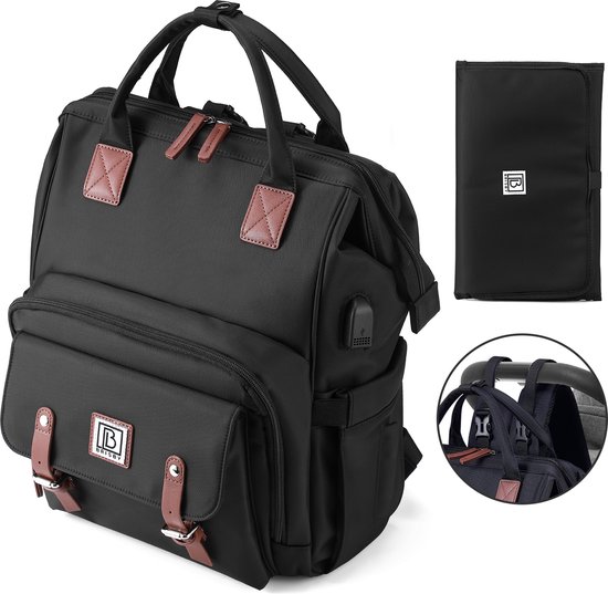 Brisby overzichtelijke luiertas – verzorgingstas – met buggymontage en stay-open frame - gratis verschoonmatje - USB oplaadfunctie - geïsoleerde flessen vakjes - zwart van Brisby