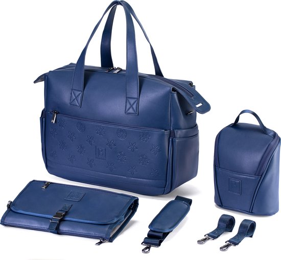 Brisby Slijtvaste Luiertas - Schoudertas - Weekendtas - incl. Buggy & Kinderwagen Haken - Gratis Verschoonmatje en Gratis Koeltas - PU Leer - Blauw van Brisby