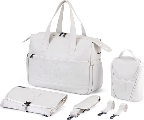 Brisby Slijtvaste Luiertas - Schoudertas - Weekendtas - incl. Buggy & Kinderwagen Haken - Gratis Verschoonmatje en Gratis Koeltas - PU Leer - Créme van Brisby