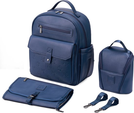 Brisby Venezia Slijtvaste Luiertas - Verzorgingstas - incl. Verschoonmatje - Koeltas - Buggy & Kinderwagen Haken - PU Leer - Blauw van Brisby
