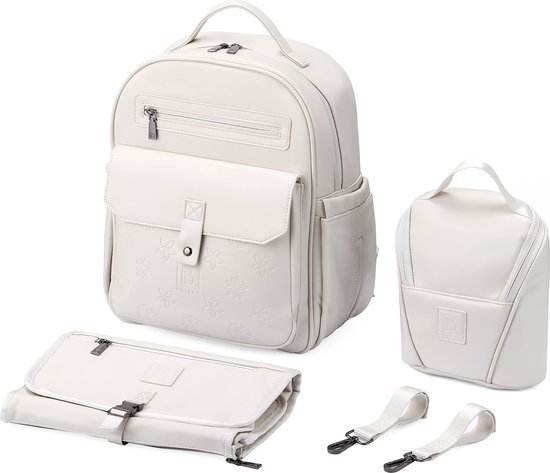 Brisby Venezia Slijtvaste Luiertas - Verzorgingstas - incl. Verschoonmatje - Koeltas - Buggy & Kinderwagen Haken - PU Leer - Creme van Brisby