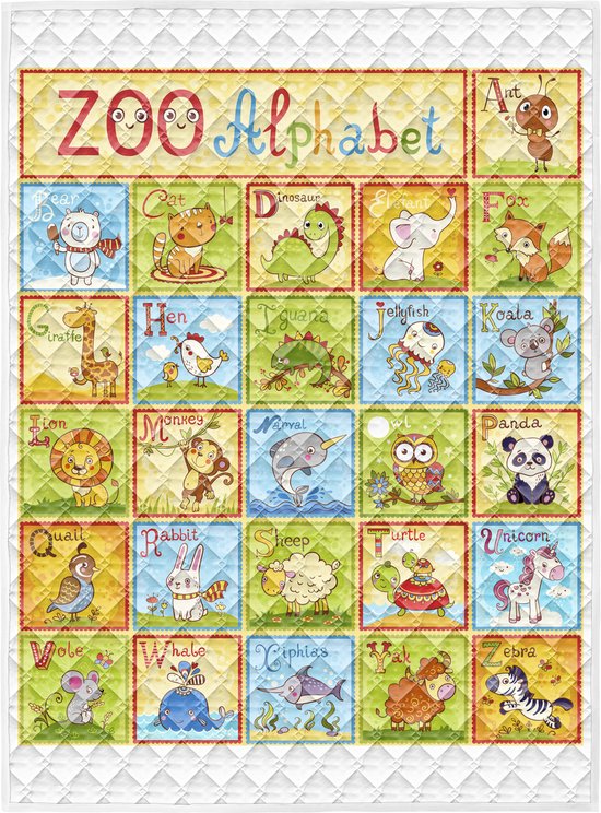 Brisby Zware Kwaliteit Speelkleed, Speelmat Anti slip en Wasbaar 150 x 200 cm. – Alfabet Dieren van Brisby