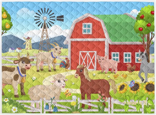 Brisby Zware Kwaliteit Speelkleed, Speelmat Anti slip en Wasbaar 150 x 200 cm. – Boerderijdieren van Brisby