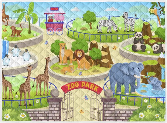 Brisby Zware Kwaliteit Speelkleed, Speelmat Anti slip en Wasbaar 150 x 200 cm. – Dierentuin 2 van Brisby