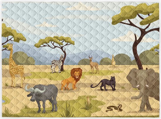 Brisby Zware Kwaliteit Speelkleed, Speelmat Anti slip en Wasbaar 150 x 200 cm. – Safari Dieren van Brisby
